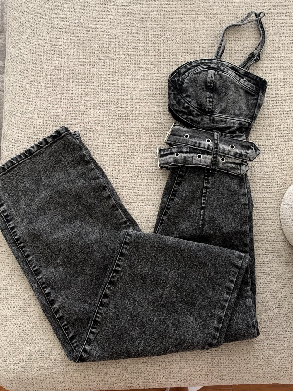 Causing Trouble Denim Jumpsuit – Black